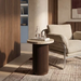 Pedersen Round Side Table | Cappuccino Brown Riverstone Marble & Walnut