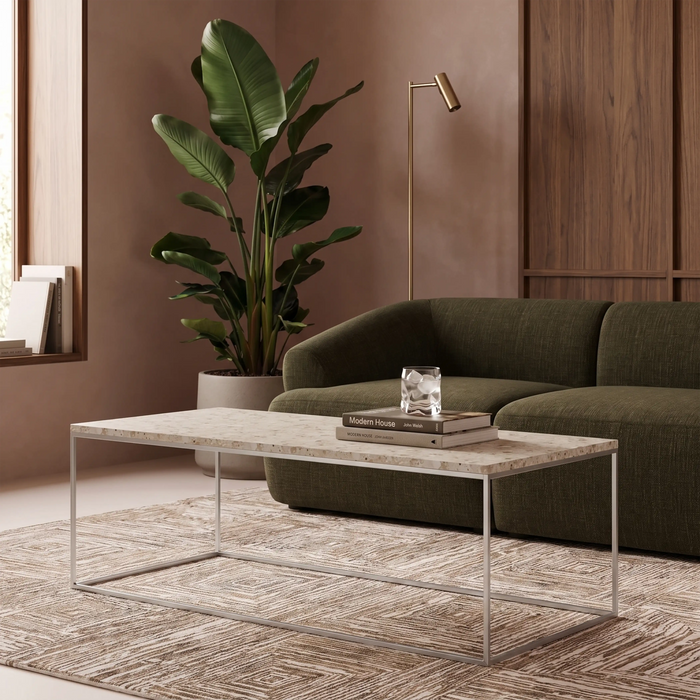 Root Rectangle Coffee Table Latte Riverstone Marble