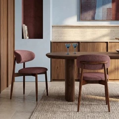 Halston Wooden Dining Chair | Speckled Berry Red Boucle & Walnut