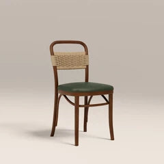 Daisy Wooden Dining Chair | Vintage Green Faux Leather & Walnut