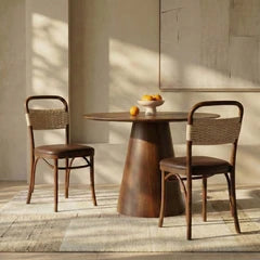 Daisy Wooden Dining Chair | Vintage Tan Faux Leather & Walnut