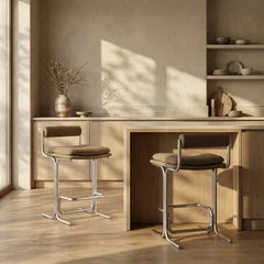 Wilbur Kitchen Stool | Speckled Cappuccino Boucle & Brushed Chrome