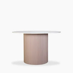 Medby 4 Seat Round Dining Table | White Marble & Taupe