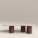 Brynleigh Curved Coffee Table | Natural Travertine Effect Sintered Stone & Walnut