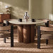 Noelle 4 Seat Round Dining Table | Natural Travertine Effect Sintered Stone & Walnut