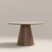 Finnley Large 4 Seat Round Dining Table | Natural Travertine Effect Sintered Stone & Walnut