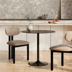 Ida 2 Seat Round Dining Table | Smoked Grey Glass & Black