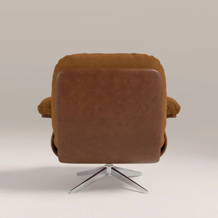 Elka Swivel Armchair | Caramel Brown Sustainable Mohair Velvet & Brushed Chrome