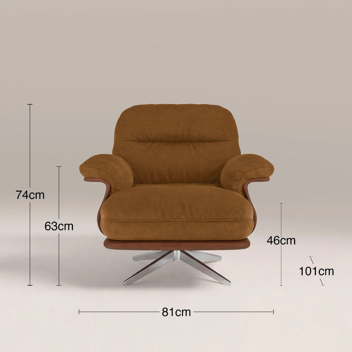 Elka Swivel Armchair | Caramel Brown Sustainable Mohair Velvet & Brushed Chrome