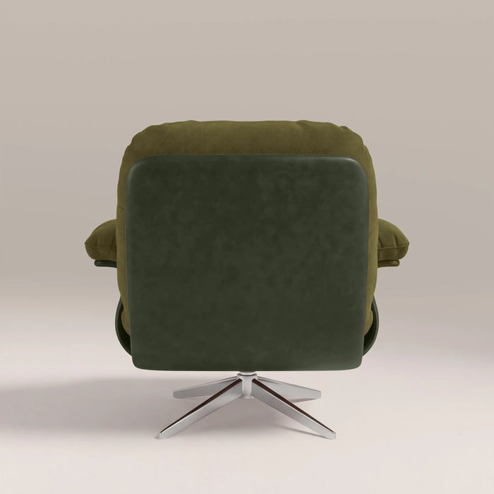 Elka Swivel Armchair | Moss Green Sustainable Mohair Velvet & Brushed Chrome