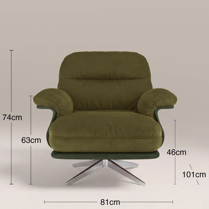 Elka Swivel Armchair | Moss Green Sustainable Mohair Velvet & Brushed Chrome