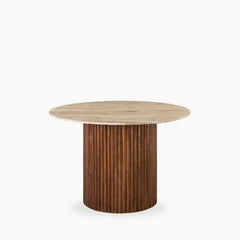 Medby 4 Seat Round Dining Table | Natural Travertine & Walnut