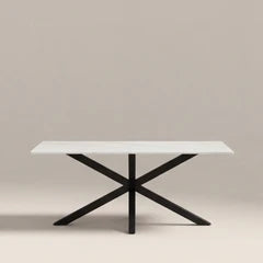 Sawyer 6 Seat Rectangle Dining Table | White Ceramic & Black