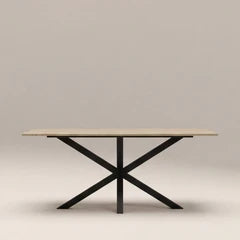 Sawyer 6 Seat Rectangle Dining Table | Natural Travertine Effect Ceramic & Black
