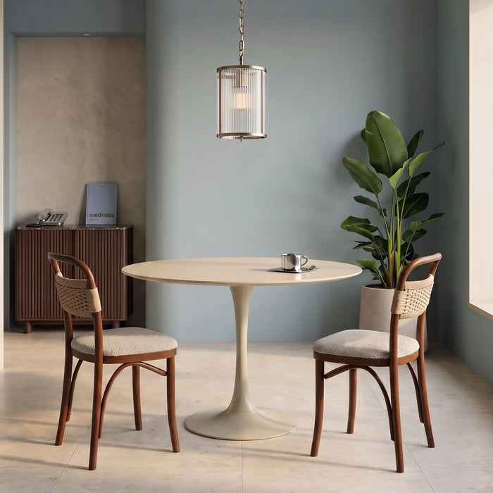 Byre 2 Seat Round Dining Table Natural Travertine Effect Sintered Stone & Cream