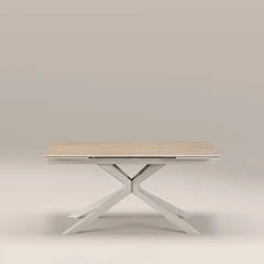 Lincoln 6-10 Seat Rectangle Extendable Dining Table | Natural Travertine Effect Sintered Stone & Taupe