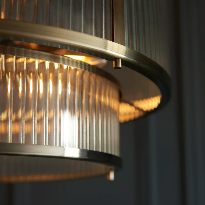 Ridgeton 5 Light Pendant Light Ribbed Glass & Brass