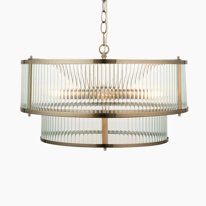 Ridgeton 5 Light Pendant Light Ribbed Glass & Brass