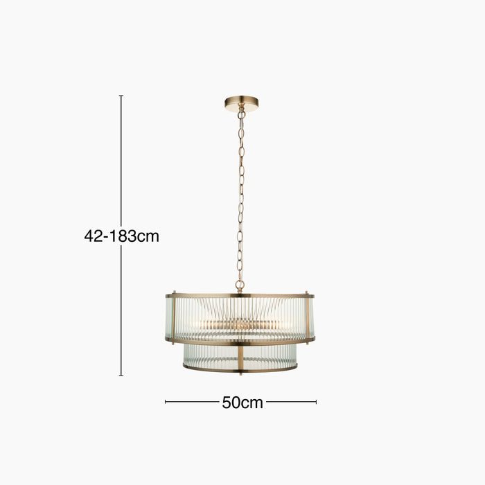 Ridgeton 5 Light Pendant Light Ribbed Glass & Brass