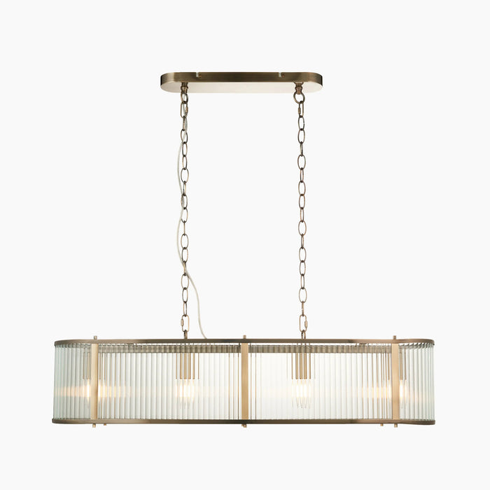 Ridgeton 4 Light Pendant Light Ribbed Glass & Brass
