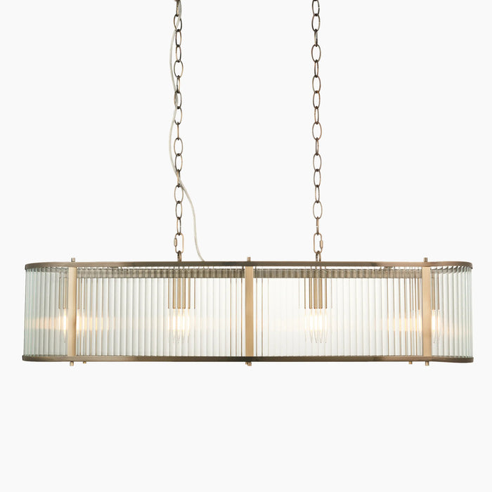 Ridgeton 4 Light Pendant Light Ribbed Glass & Brass