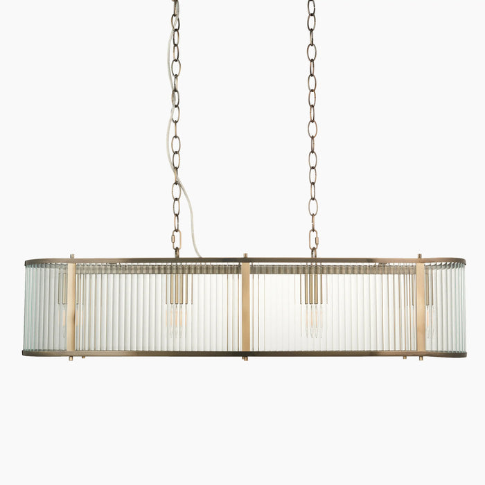Ridgeton 4 Light Pendant Light Ribbed Glass & Brass
