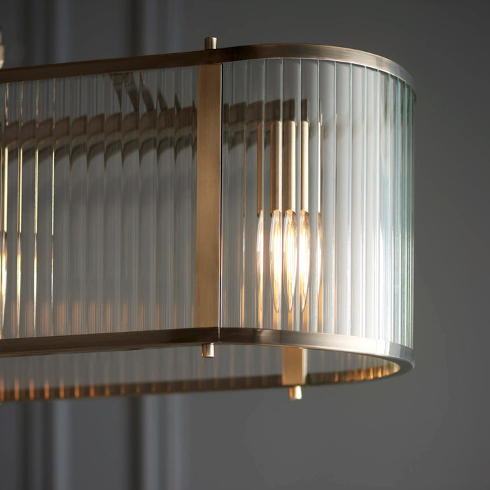 Ridgeton 4 Light Pendant Light Ribbed Glass & Brass