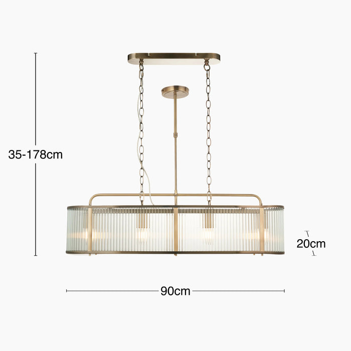 Ridgeton 4 Light Pendant Light Ribbed Glass & Brass