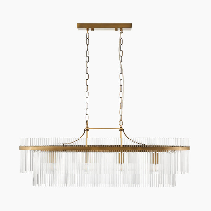 Marietta 4 Light Pendant Light Ribbed Glass & Brass