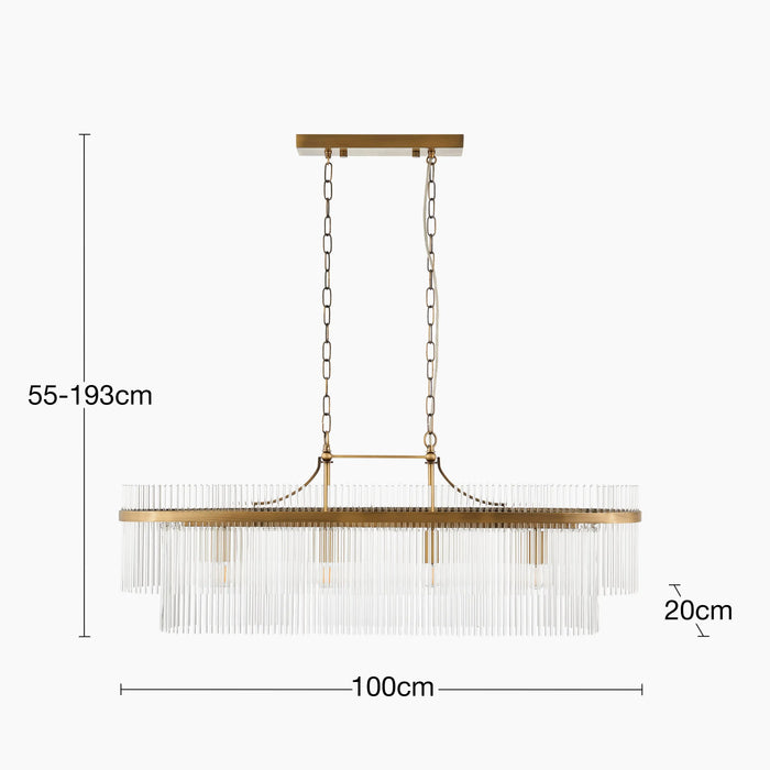 Marietta 4 Light Pendant Light Ribbed Glass & Brass