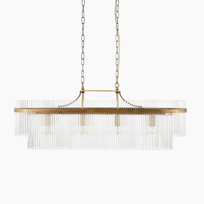 Marietta 4 Light Pendant Light Ribbed Glass & Brass