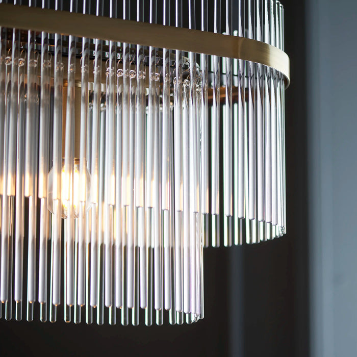 Marietta 4 Light Pendant Light Ribbed Glass & Brass