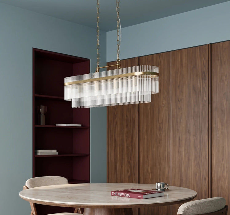 Marietta 4 Light Pendant Light Ribbed Glass & Brass