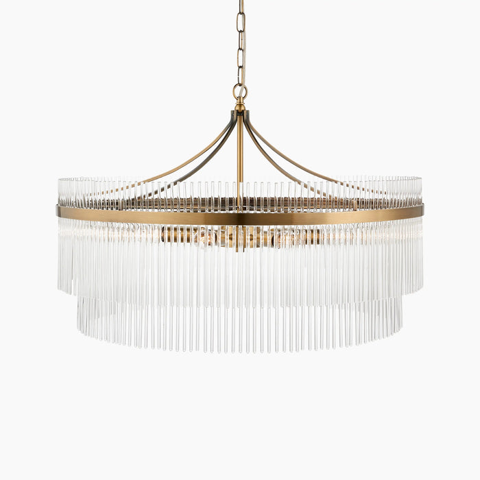 Marietta 7 Light Pendant Light Ribbed Glass & Brass