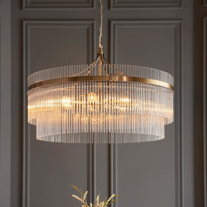 Marietta 7 Light Pendant Light Ribbed Glass & Brass