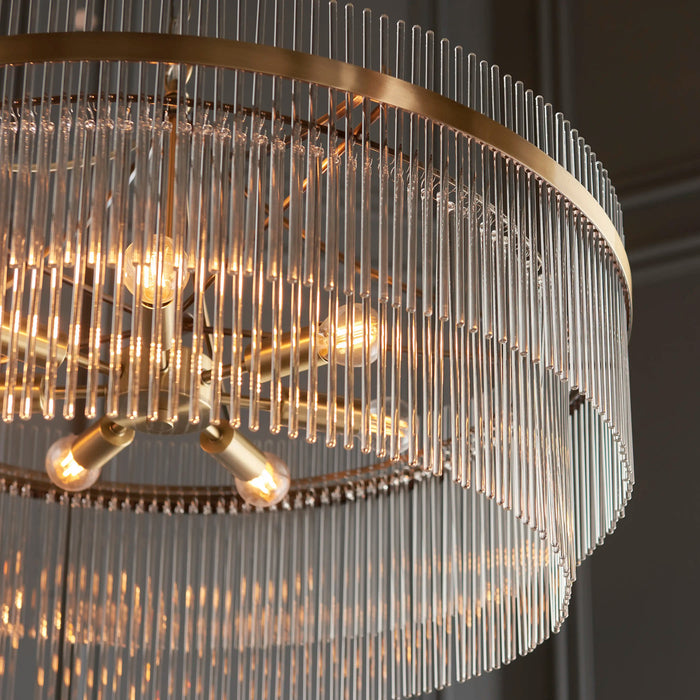 Marietta 7 Light Pendant Light Ribbed Glass & Brass