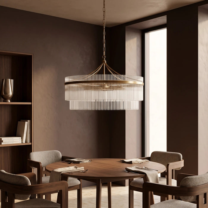 Marietta 7 Light Pendant Light Ribbed Glass & Brass