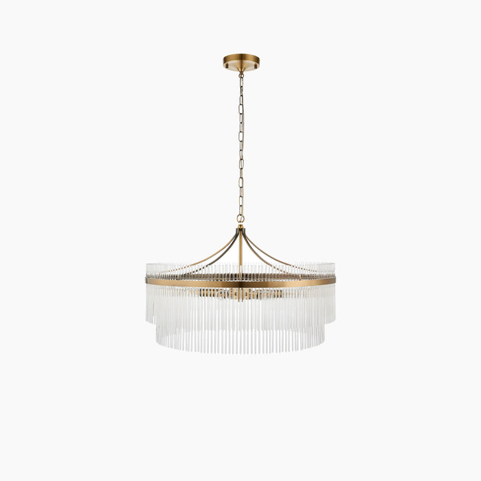 Marietta 7 Light Pendant Light Ribbed Glass & Brass