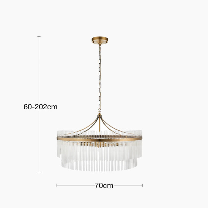 Marietta 7 Light Pendant Light Ribbed Glass & Brass