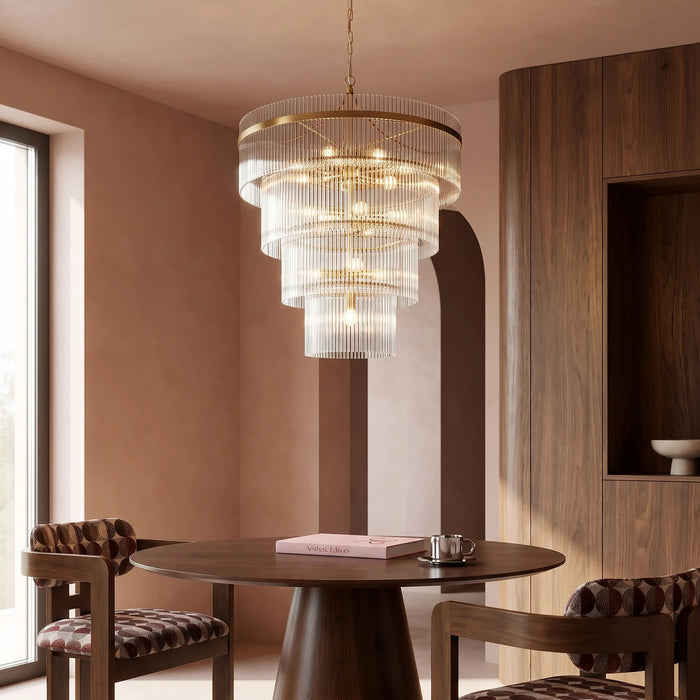 Marietta 16 Light Pendant Light Ribbed Glass & Brass