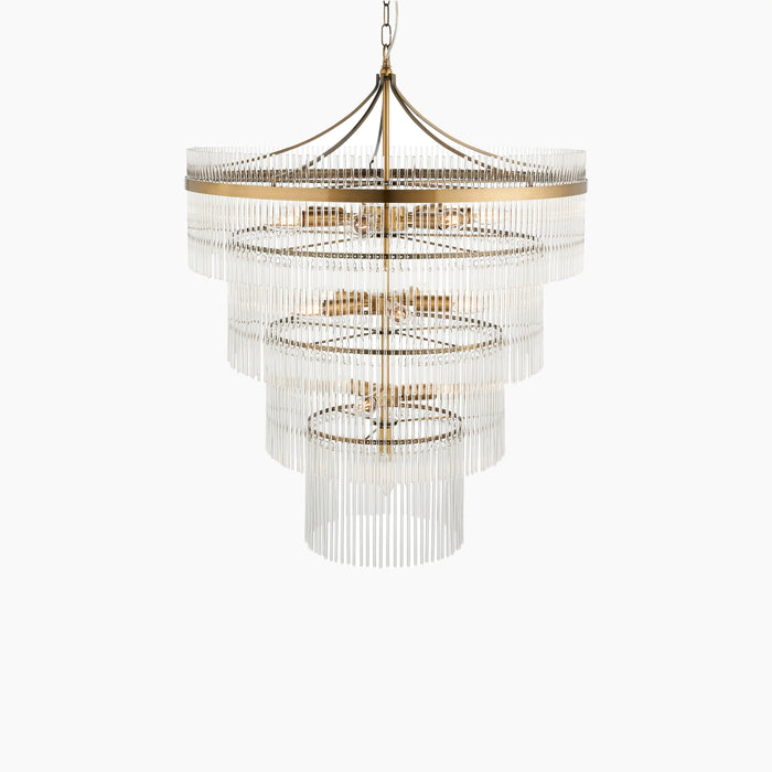 Marietta 16 Light Pendant Light Ribbed Glass & Brass