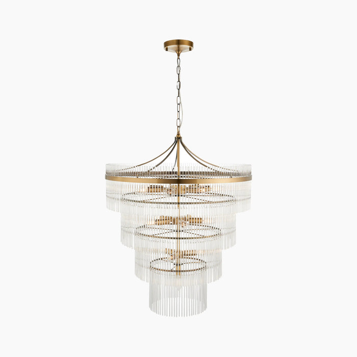 Marietta 16 Light Pendant Light Ribbed Glass & Brass