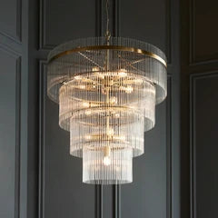 Marietta 16 Light Pendant Light | Ribbed Glass & Brass