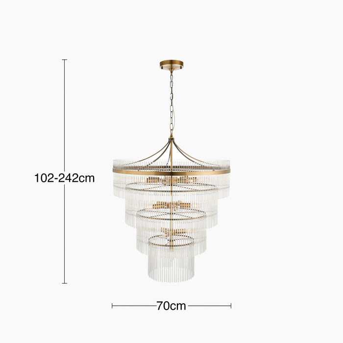 Marietta 16 Light Pendant Light Ribbed Glass & Brass