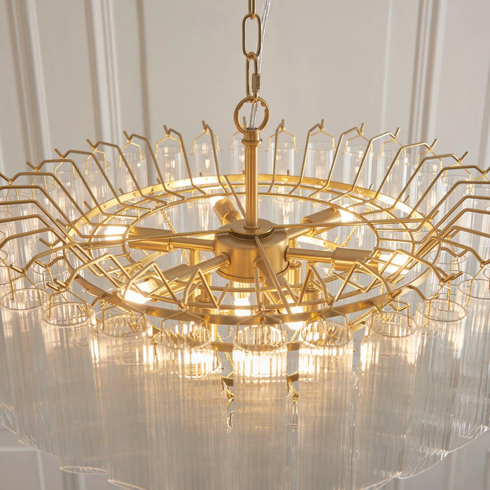 Toulouse 12 Light Pendant Light Ribbed Glass & Brass