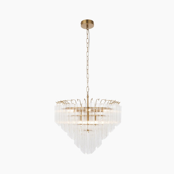 Toulouse 12 Light Pendant Light Ribbed Glass & Brass
