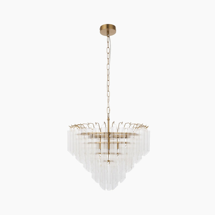 Toulouse 12 Light Pendant Light Ribbed Glass & Brass