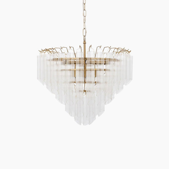 Toulouse 12 Light Pendant Light Ribbed Glass & Brass