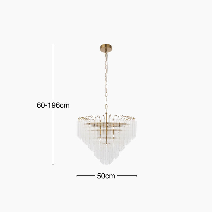 Toulouse 12 Light Pendant Light Ribbed Glass & Brass