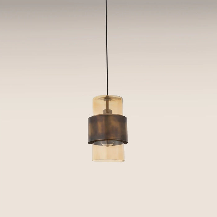 Marley Pendant Light | Amber Rippled Glass & Antique Brass